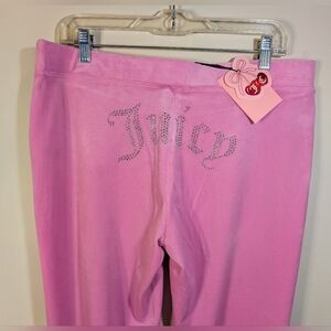 NWT Juicy Couture Pink Velour Rhinestone Flare Track Pants Y2K Size Large